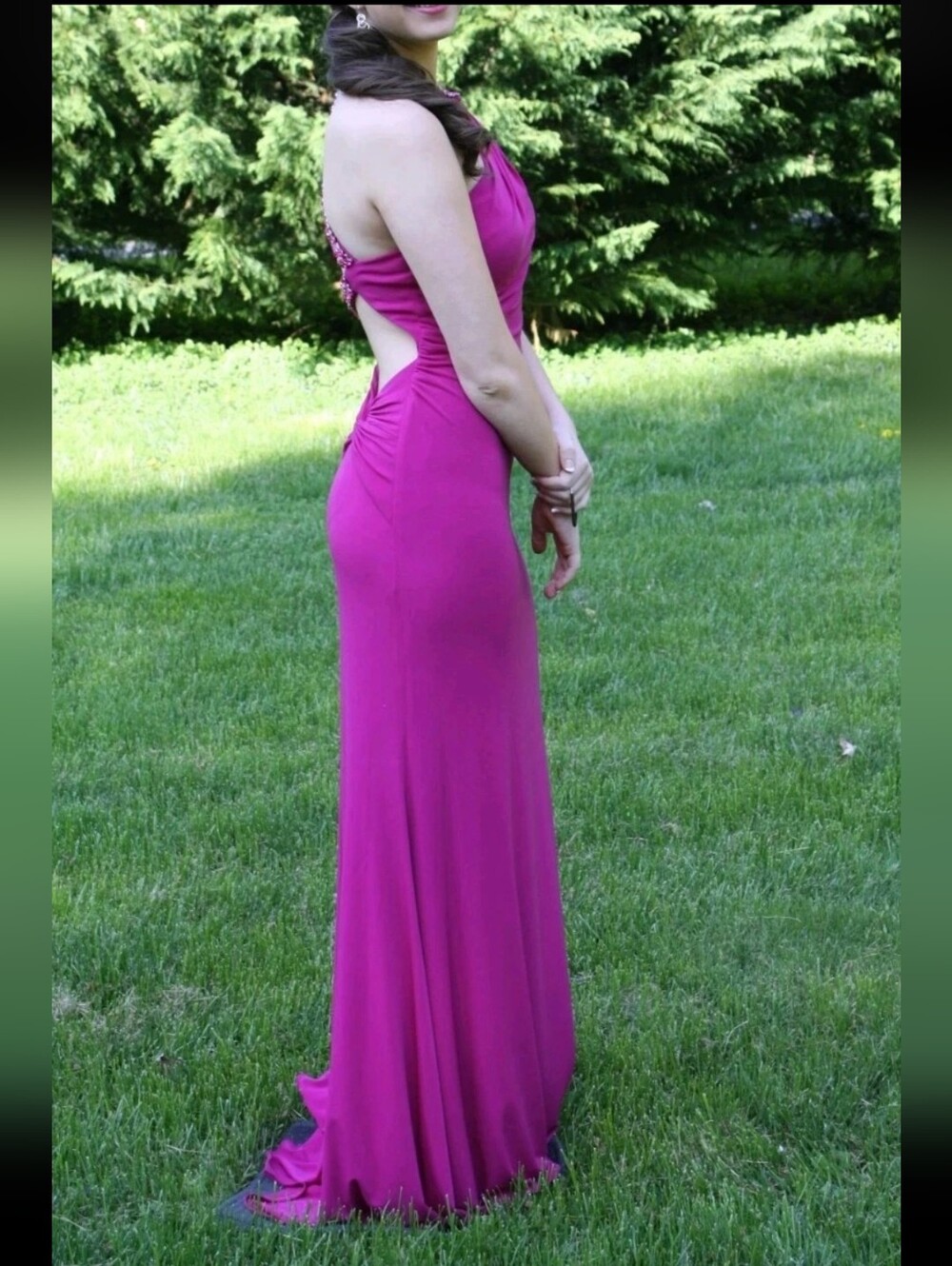Sherri Hill Women's‎ Fuchsia Cutout Evening Prom Dress Bodycon Grecian Style